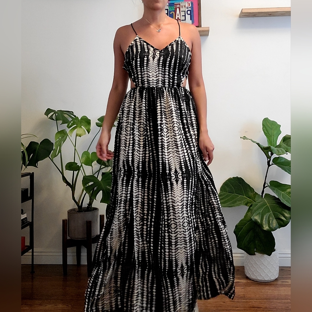 Gorgeous Black and White Maxi Dress with Open Back and Side Slits